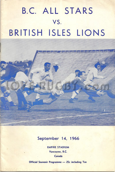 1966 British Columbia v British Isles  Rugby Programme